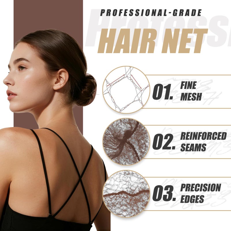 Smilco Hair Net Set: 300 Pieces 22-Inch Brown Nets, For Food Service, Bun Making, Ballet - Image 3